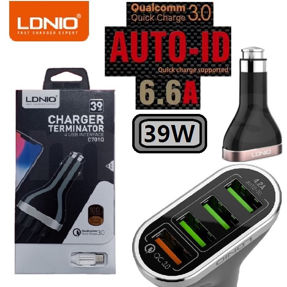 LDNIO C701Q Qualcomm Quick Charge 39W QC 3.0 Quad 4 Port 6.6A Car Charger