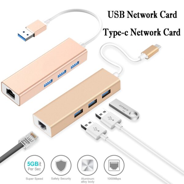 4 in 1 Type-C Ethernet LAN with USB3.0 Hub Support USB-C Macbook Laptop Pendrive Keyboard Mouse Printer