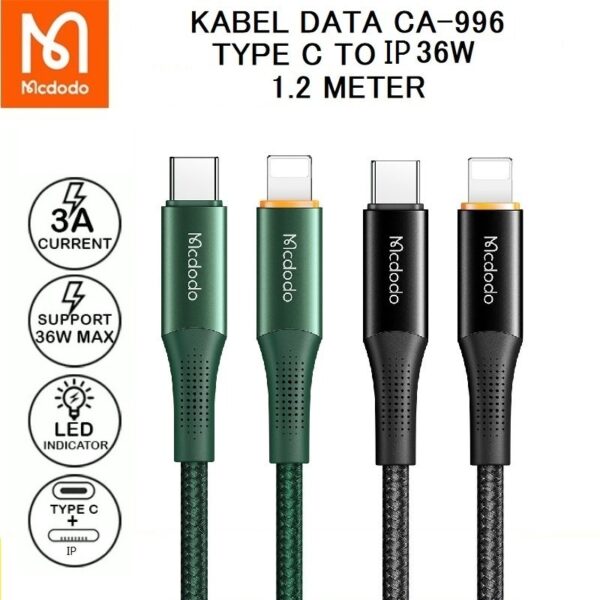 Mcdodo 36W Smart with LED PD Type C to IP Braided Charging Cable CA-996