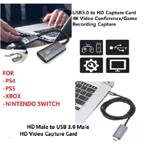 HDTV Male to USB 3.0 Male Hd Video Capture Card / USB3.0 to HDTV Capture Card 4K Video Conference / Game Recording