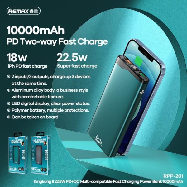 Remax RPP-201 Kingkong Ii Series 22.5W PD + QC Dual USB Ports 10000mAh Fast Charge Power Bank