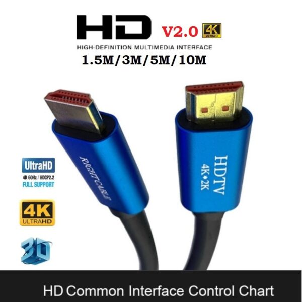 High Speed HDTV 2.0V Cable 4K Ultra 3D HDTV to HDTV Male to Male Cable