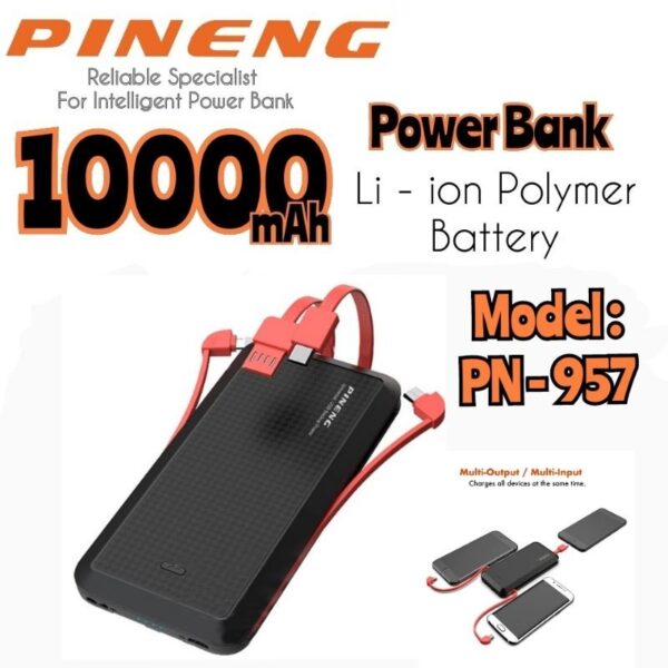 Pineng Power Bank PN-957 3 Output Built -in Cable (micro, IP & Type-C