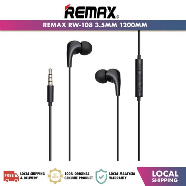 Remax RW-108 Fashion Music Earphones Mobile Gaming Headset Bass Headphone 3.5mm Plug In-ear Wired Earphone Call