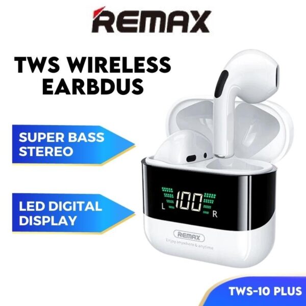 Remax Earbuds Tws Wireless Earbuds Wireless TWS-10 Plus True Wireless Earbuds Bass Earbuds Stereo Earbuds Earphone
