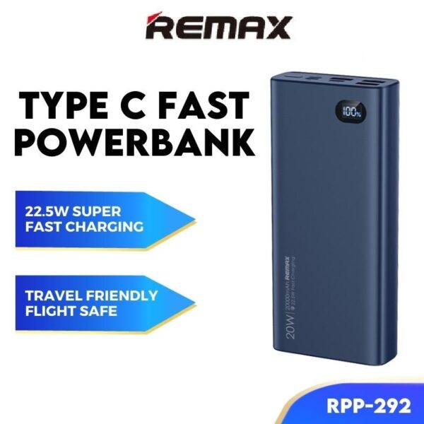 Remax Powerbank 10000mAh Powerbank Fast Charging Powerbank Type C Output RPP-292 Type C Powerbank PD Powerbank Slim