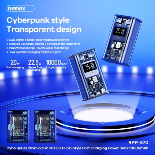 Remax RPP-570 Cybo Series 20W + 22.5W PD + QC Punk-style 10000mAh Fast Charge Power Bank