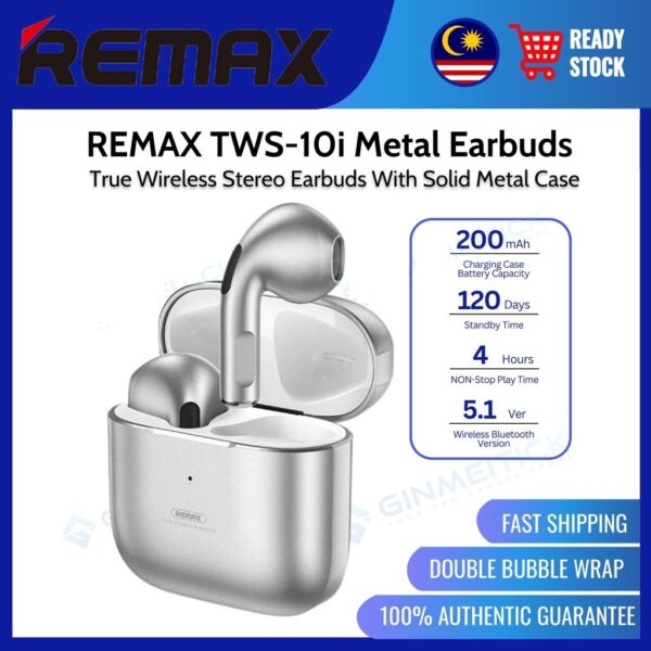 Remax TWS-10i Metal Tws Earbuds Earphone with Zest Series Zinc Alloy | True Wireless Earbuds | for Music & Call