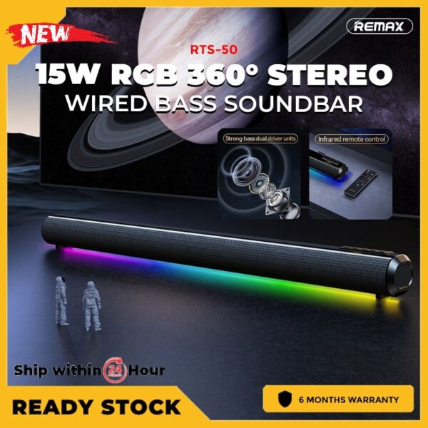 Remax Titan Series RTS-50 15W RGB 360 Stereo Sound Wired Bass Soundbar Bluetooth 5.3 Digital Audio Chip Mega Bass